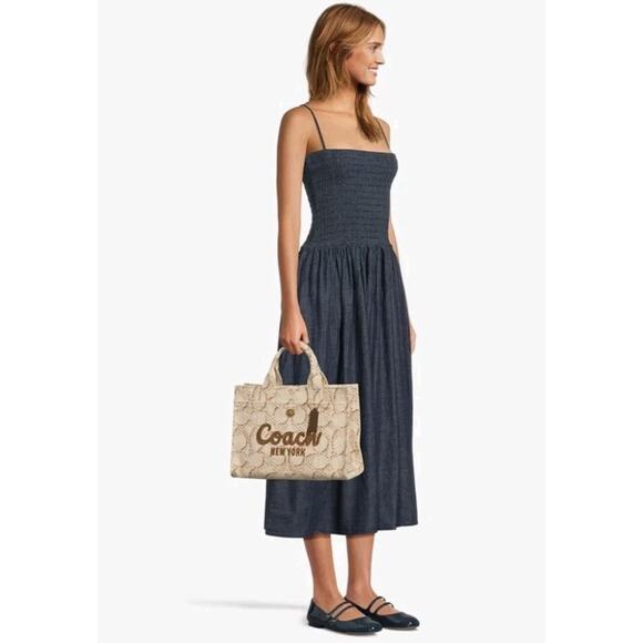 NWT COACH Signature Print Medium Canvas Cargo Tote Neutral Beige Brown Tan New - Picture 3 of 5